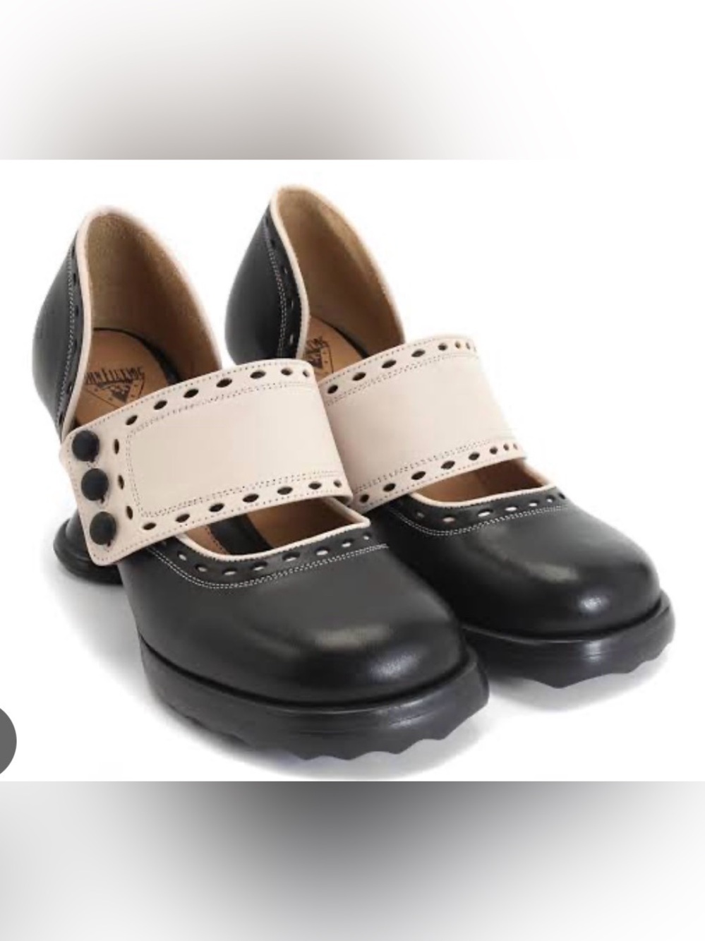 Fluevog LIKE NEW Mini Zaza black/beige wide strap retro MJ heel- 9 (fits 9.5)